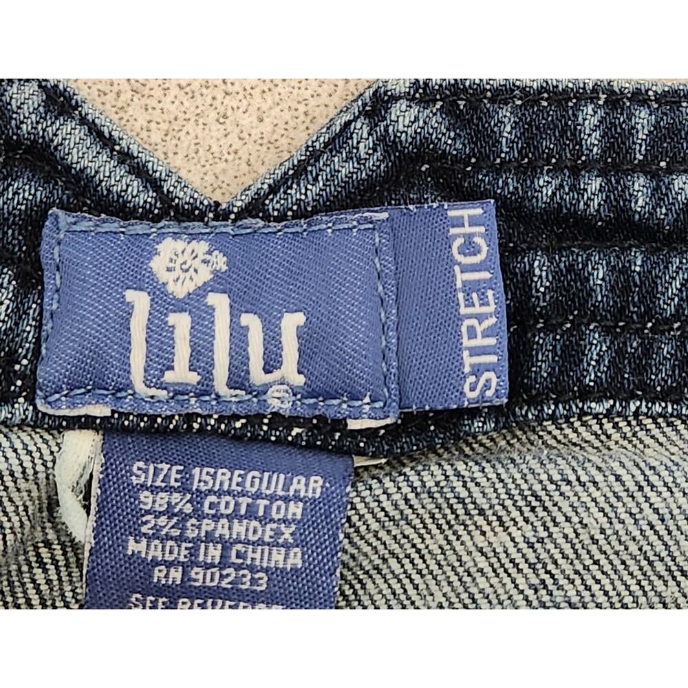 Lilu Blue Lightwashed Boot Cut Embroidered Flat Front Jeans 15R Juniors Stretch - Picture 4 of 5